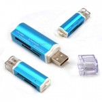 B026 Aluminium USB Card Reader All In One MicroSD SDHC MS Duo M2 Blue